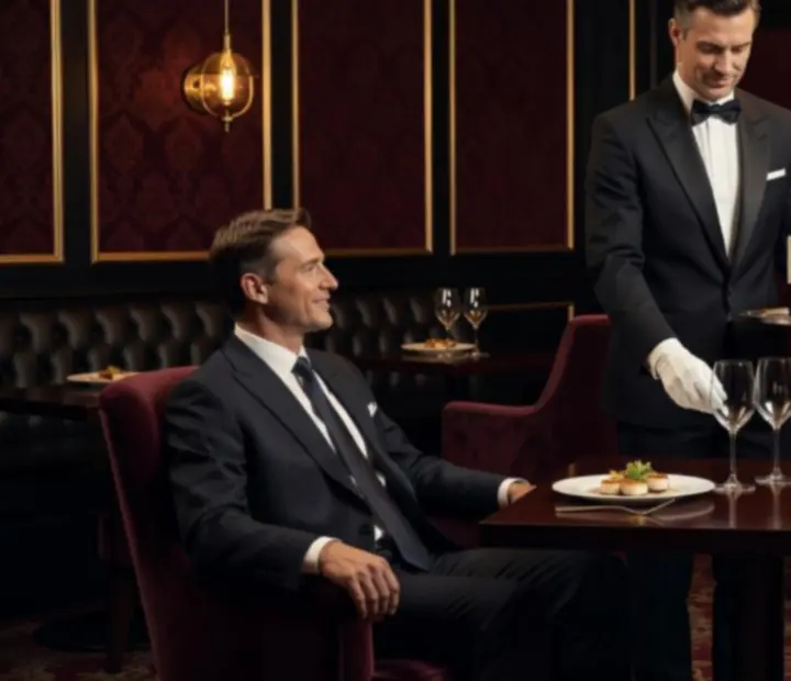 Elegancka obsługa kelnerska serwująca danie i koktajle w prywatnej sali Lounge