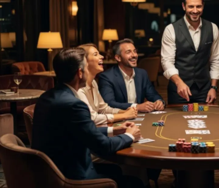 Fizyczne stoły pokerowe i entertainmentowe przygotowane na wieczór tematyczny w restauracji Strefak Ravel
