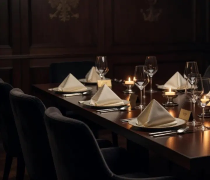 Elegancka prywatna sala restauracyjna przygotowana na kolację grupową