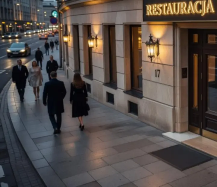Mapa dojazdu do restauracji Strefak Ravel w centrum Warszawy z zaznaczonym wejściem dla gości.